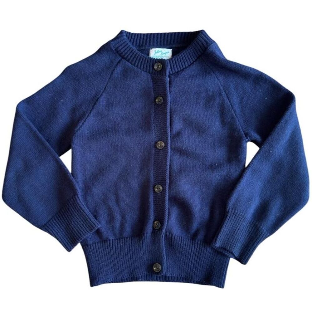 Julius Berger Vintage (60s?) Navy blue acrylic orlon toddler cardigan